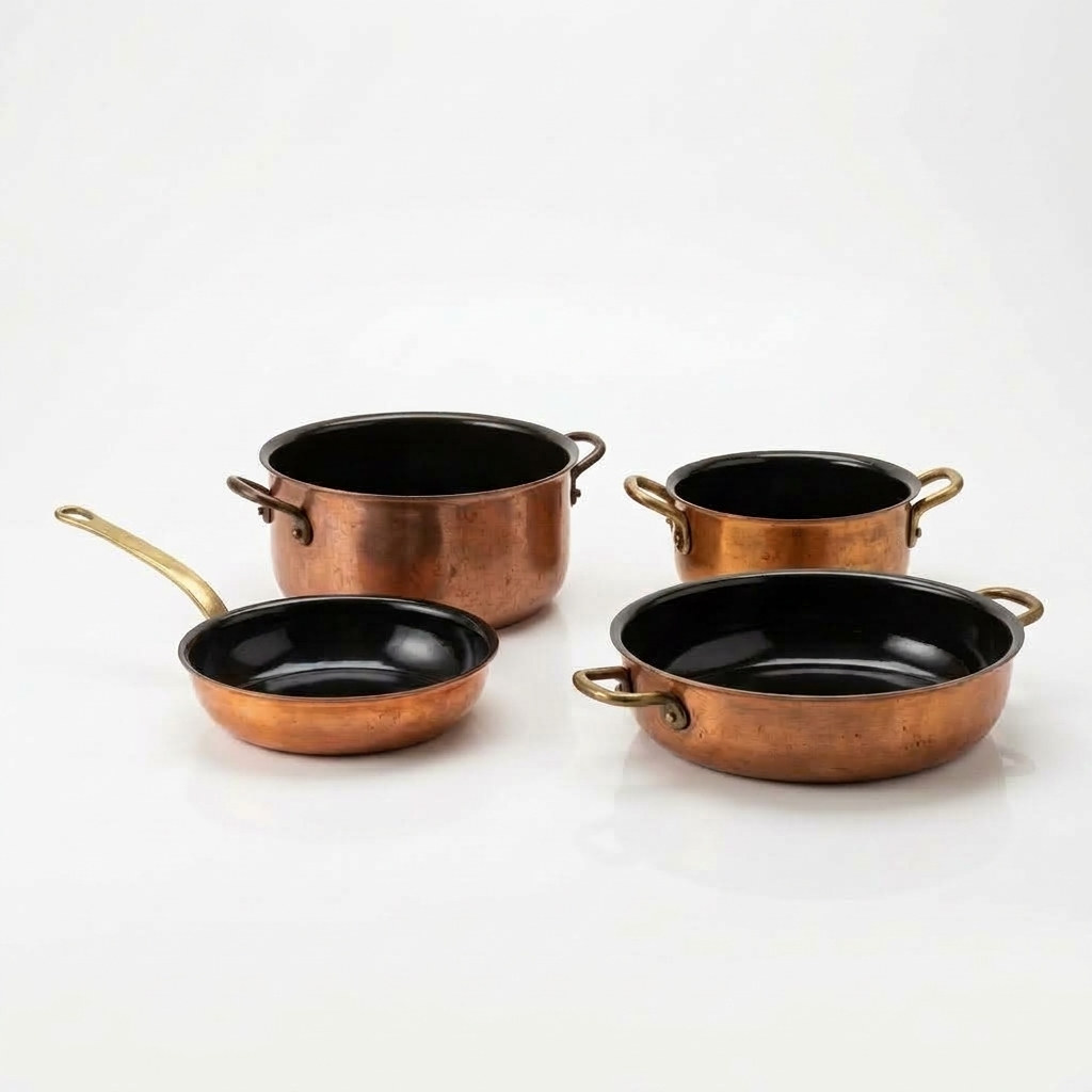 Professional Copper 4 Parça Set — Bakır gövde, emaye iç